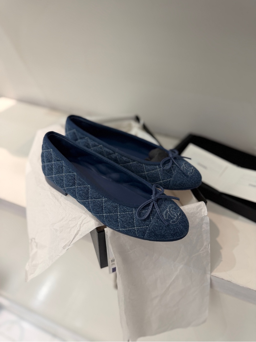 Chanel 26P Denim Quilted Ballet Flats | Size 37 - Picture 11 of 14